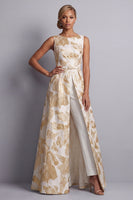 Load image into Gallery viewer, Champagne Jacquard Boat Neck Mother of the Bride Jumpsuits with Pockets