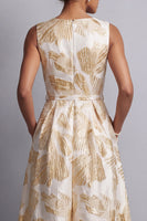 Load image into Gallery viewer, Champagne Jacquard Boat Neck Mother of the Bride Jumpsuits with Pockets