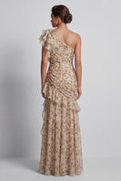Load image into Gallery viewer, Champagne Long Floral Ruffled Mermaid Mother of the Bride Dress with Slit