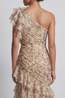 Load image into Gallery viewer, Champagne Long Floral Ruffled Mermaid Mother of the Bride Dress with Slit