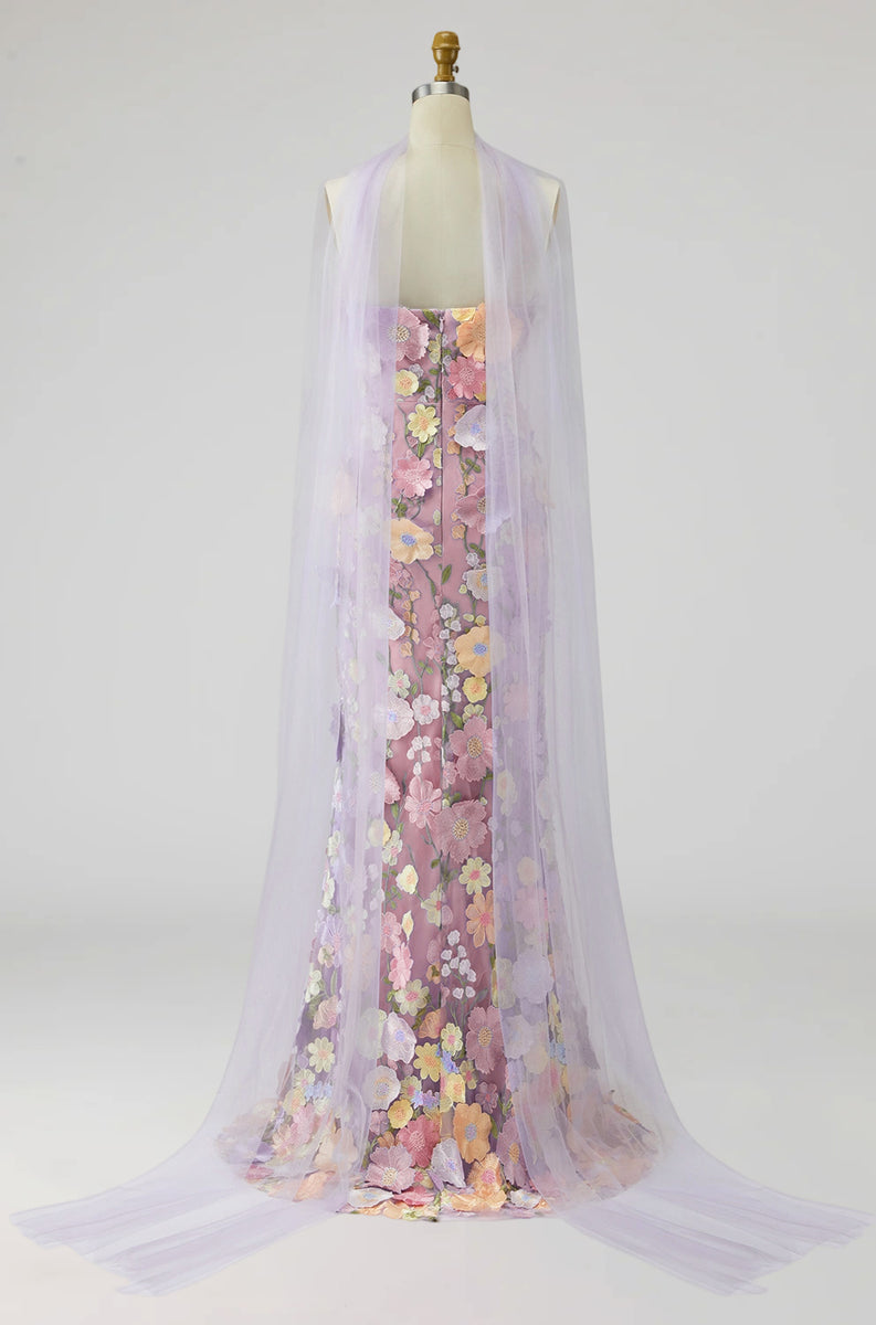 Load image into Gallery viewer, Floral Light Purple Mermaid Long Strapless Mother of the Bride Dress with Slit