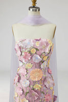 Load image into Gallery viewer, Floral Light Purple Mermaid Long Strapless Mother of the Bride Dress with Slit