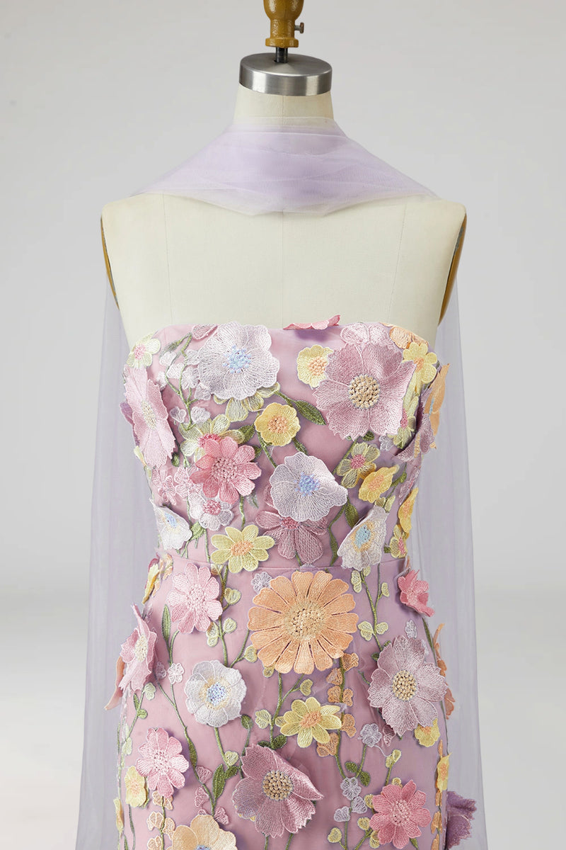 Load image into Gallery viewer, Floral Light Purple Mermaid Long Strapless Mother of the Bride Dress with Slit