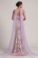 Load image into Gallery viewer, Floral Light Purple Mermaid Long Strapless Mother of the Bride Dress with Slit