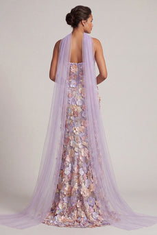 Floral Light Purple Mermaid Long Strapless Mother of the Bride Dress with Slit