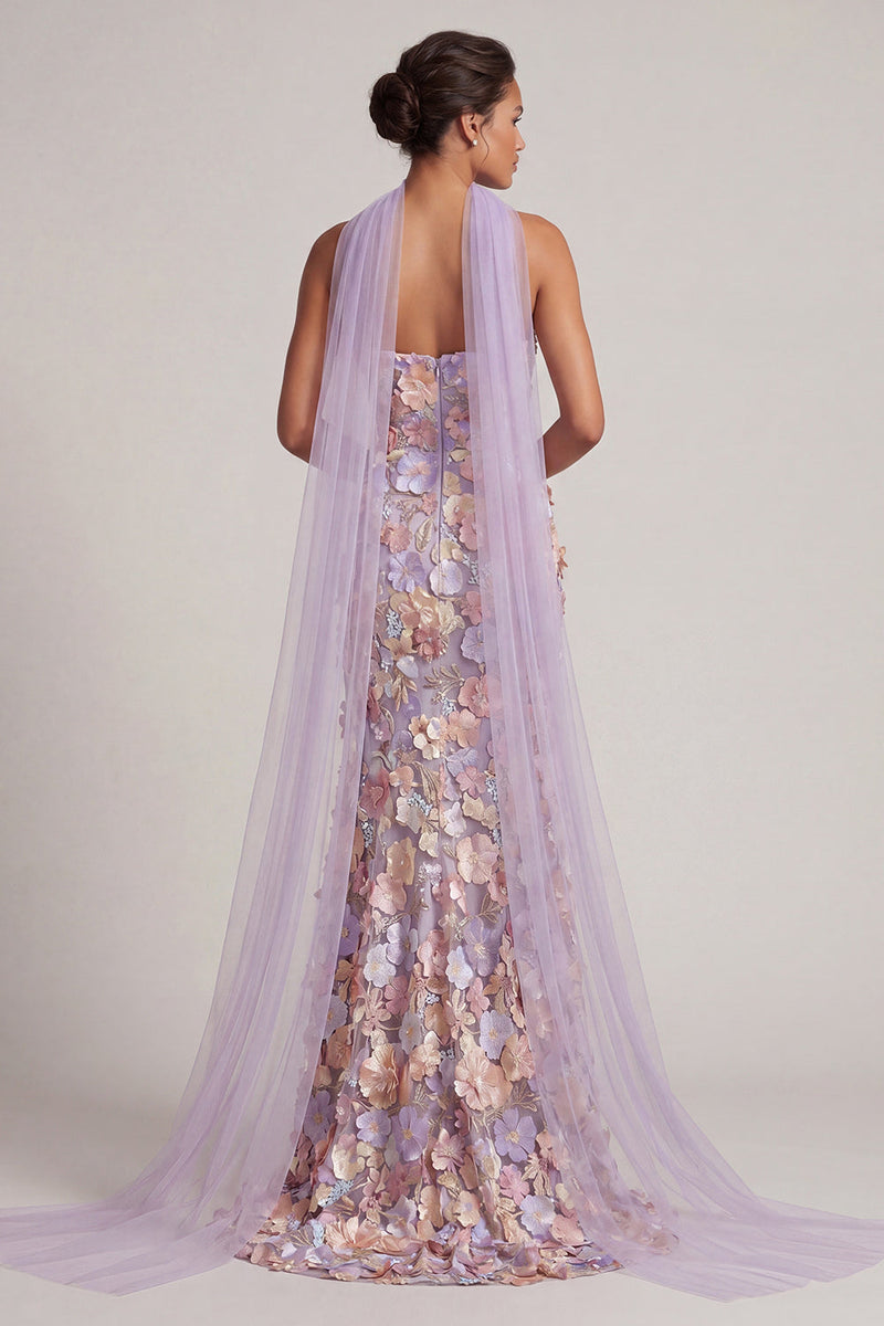 Load image into Gallery viewer, Floral Light Purple Mermaid Long Strapless Mother of the Bride Dress with Slit