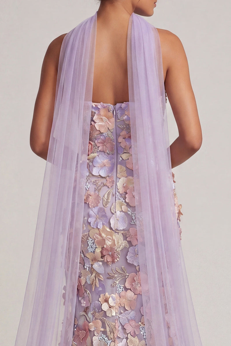 Load image into Gallery viewer, Floral Light Purple Mermaid Long Strapless Mother of the Bride Dress with Slit