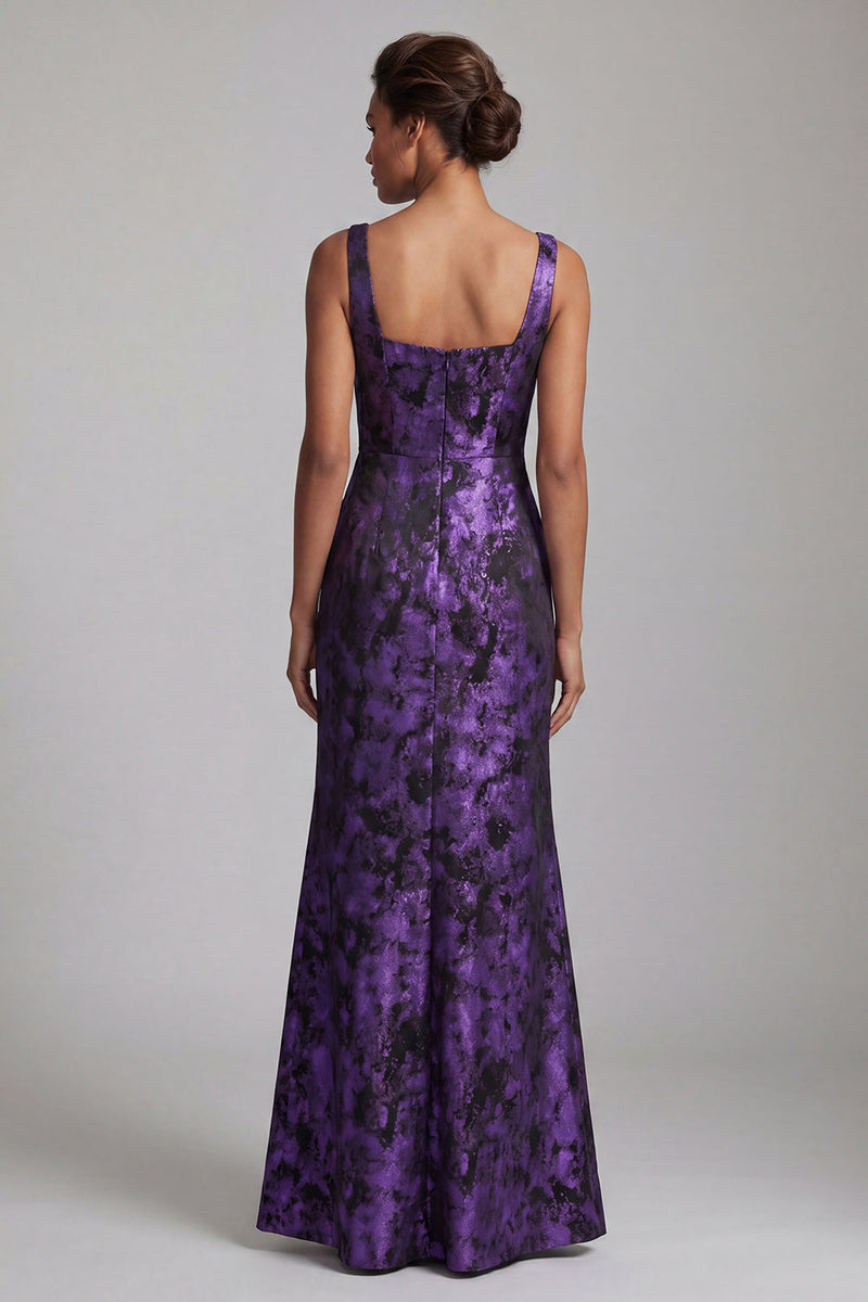 Load image into Gallery viewer, Dark Purple Long Mermaid Floral Ruched Mother of the Bride Dress with Slit