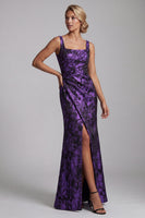 Load image into Gallery viewer, Dark Purple Long Mermaid Floral Ruched Mother of the Bride Dress with Slit
