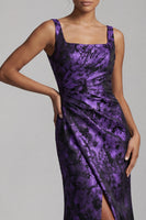 Load image into Gallery viewer, Dark Purple Long Mermaid Floral Ruched Mother of the Bride Dress with Slit