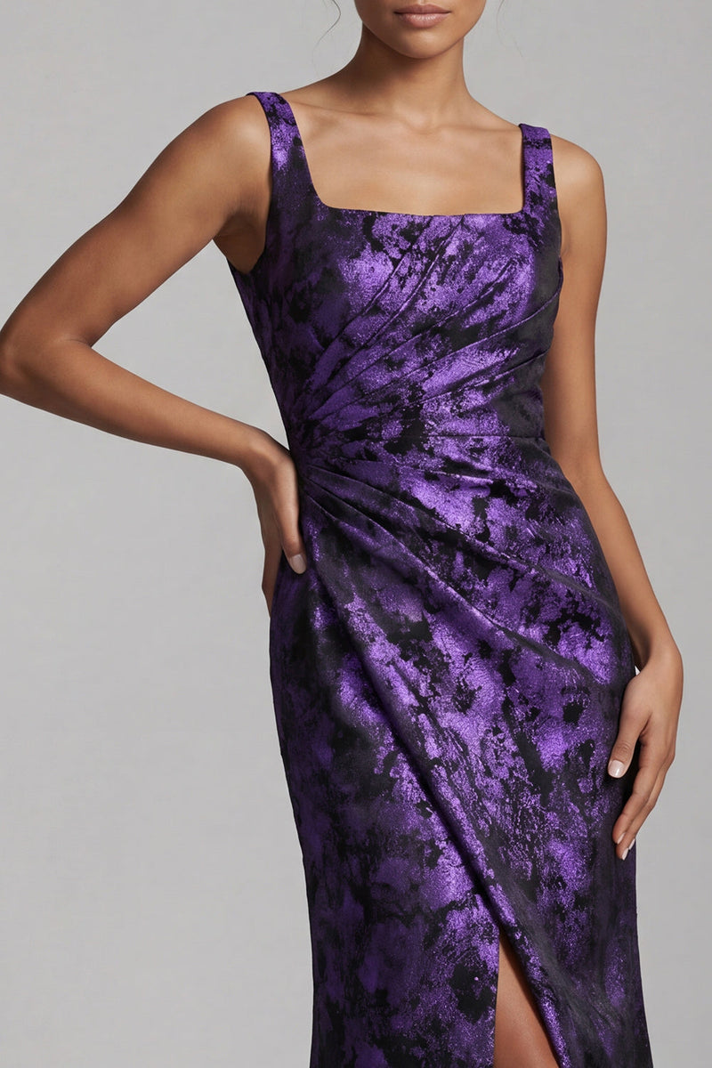 Load image into Gallery viewer, Dark Purple Long Mermaid Floral Ruched Mother of the Bride Dress with Slit