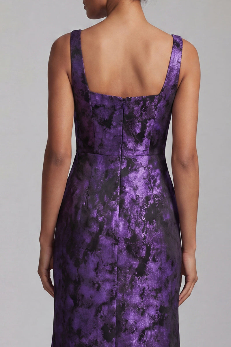Load image into Gallery viewer, Dark Purple Long Mermaid Floral Ruched Mother of the Bride Dress with Slit
