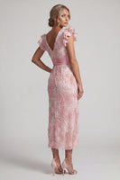 Load image into Gallery viewer, Sparkly Blush Long V-Neck Beaded Sheath Mother of the Bride Dress with Ruffles