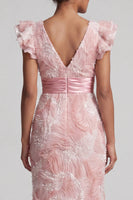 Load image into Gallery viewer, Sparkly Blush Long V-Neck Beaded Sheath Mother of the Bride Dress with Ruffles