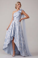 Load image into Gallery viewer, A Line Floral Sky Blue High Low Mother of the Bride Dress with Bow
