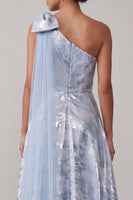 Load image into Gallery viewer, A Line Floral Sky Blue High Low Mother of the Bride Dress with Bow