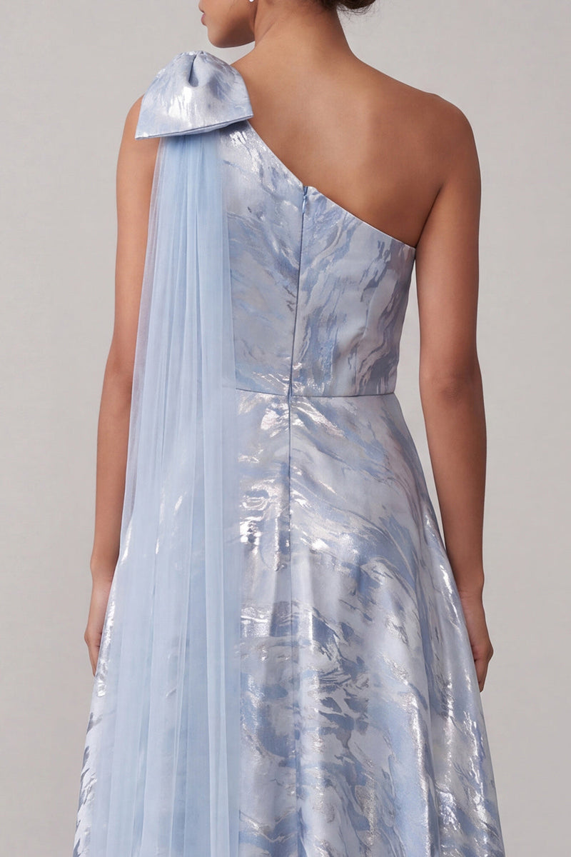 Load image into Gallery viewer, A Line Floral Sky Blue High Low Mother of the Bride Dress with Bow