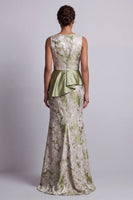 Load image into Gallery viewer, Mermaid Light Green Floral Long Ruched Mother of the Bride Dress with Sash