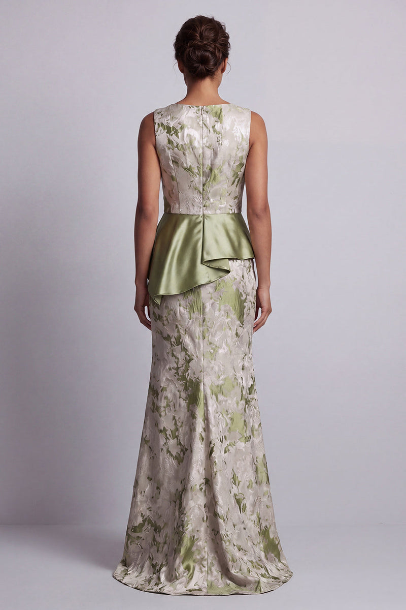 Load image into Gallery viewer, Mermaid Light Green Floral Long Ruched Mother of the Bride Dress with Sash