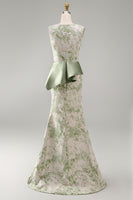Load image into Gallery viewer, Mermaid Light Green Floral Long Ruched Mother of the Bride Dress with Sash