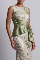 Load image into Gallery viewer, Mermaid Light Green Floral Long Ruched Mother of the Bride Dress with Sash