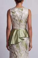 Load image into Gallery viewer, Mermaid Light Green Floral Long Ruched Mother of the Bride Dress with Sash