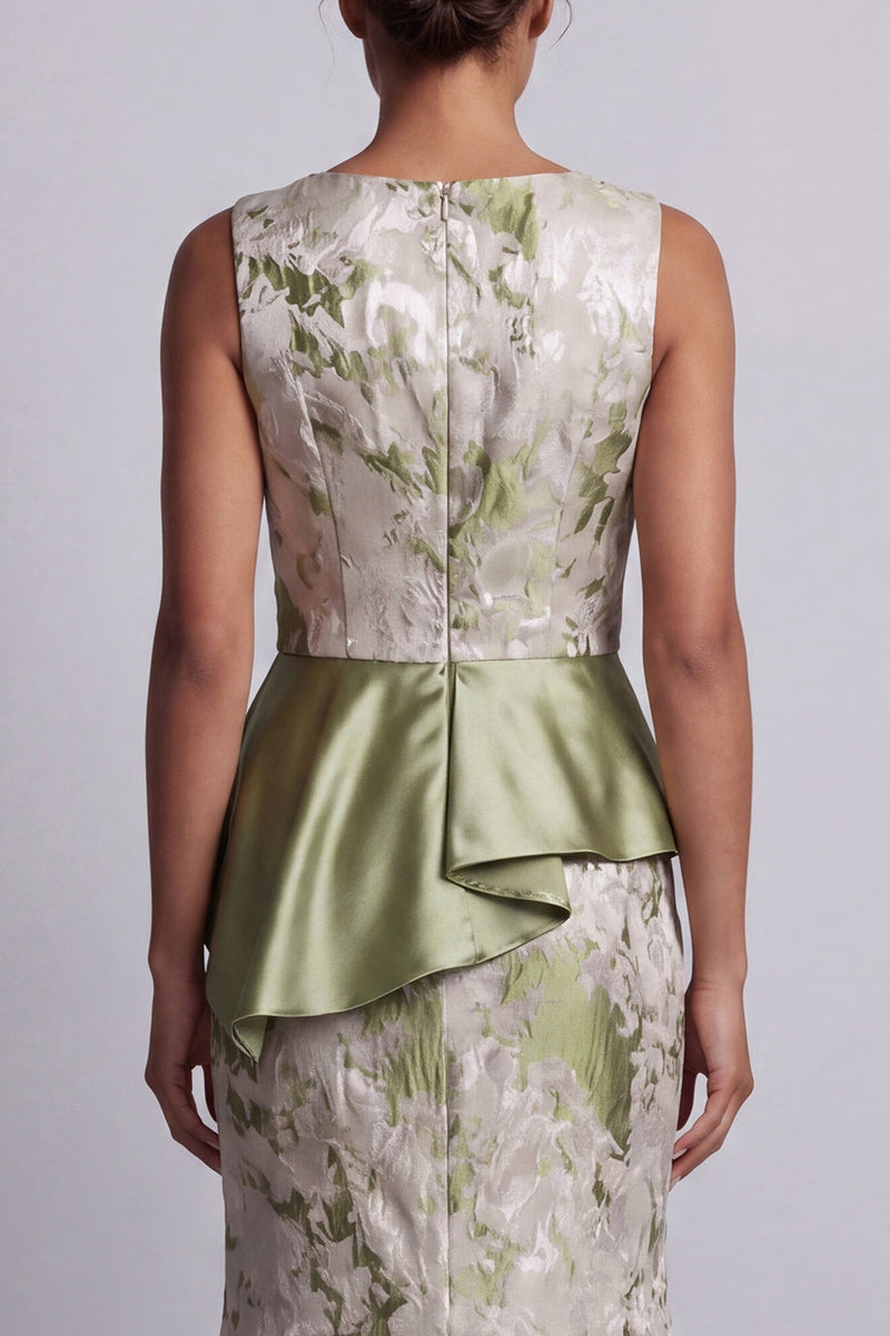 Load image into Gallery viewer, Mermaid Light Green Floral Long Ruched Mother of the Bride Dress with Sash