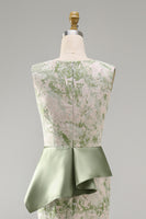 Load image into Gallery viewer, Mermaid Light Green Floral Long Ruched Mother of the Bride Dress with Sash