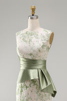 Load image into Gallery viewer, Mermaid Light Green Floral Long Ruched Mother of the Bride Dress with Sash