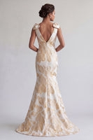 Load image into Gallery viewer, Sparkly Champagne Mermaid Long Floral Mother of the Bride Dress with Bows