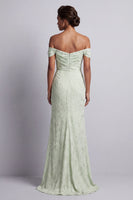 Load image into Gallery viewer, Ruched Long Mermaid Floral Light Green Mother of the Bride Dress with Slit