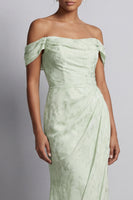 Load image into Gallery viewer, Ruched Long Mermaid Floral Light Green Mother of the Bride Dress with Slit