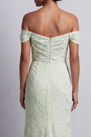 Load image into Gallery viewer, Ruched Long Mermaid Floral Light Green Mother of the Bride Dress with Slit