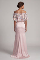 Load image into Gallery viewer, Off the Shoulder Floral Blush Long Mermaid Mother of the Bride Dress