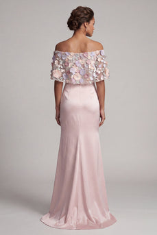 Off the Shoulder Floral Blush Long Mermaid Mother of the Bride Dress