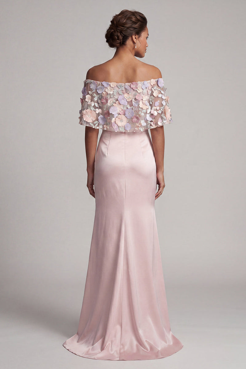 Load image into Gallery viewer, Off the Shoulder Floral Blush Long Mermaid Mother of the Bride Dress