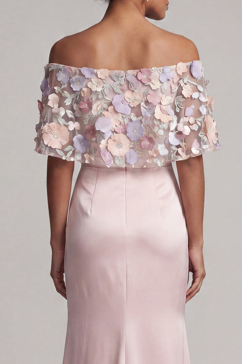 Load image into Gallery viewer, Off the Shoulder Floral Blush Long Mermaid Mother of the Bride Dress