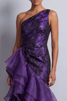 Load image into Gallery viewer, Mermaid Dark Purple Floral High Low Ruched Mother of the Bride Dress with Ruffles