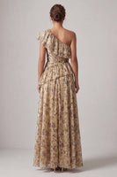 Load image into Gallery viewer, Champagne Long Floral A Line Ruffled Mother of the Bride Dress with Slit
