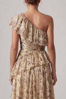 Load image into Gallery viewer, Champagne Long Floral A Line Ruffled Mother of the Bride Dress with Slit