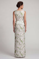 Load image into Gallery viewer, Floral Sheath Light Green Long Mother of the Bride Dress with Sash