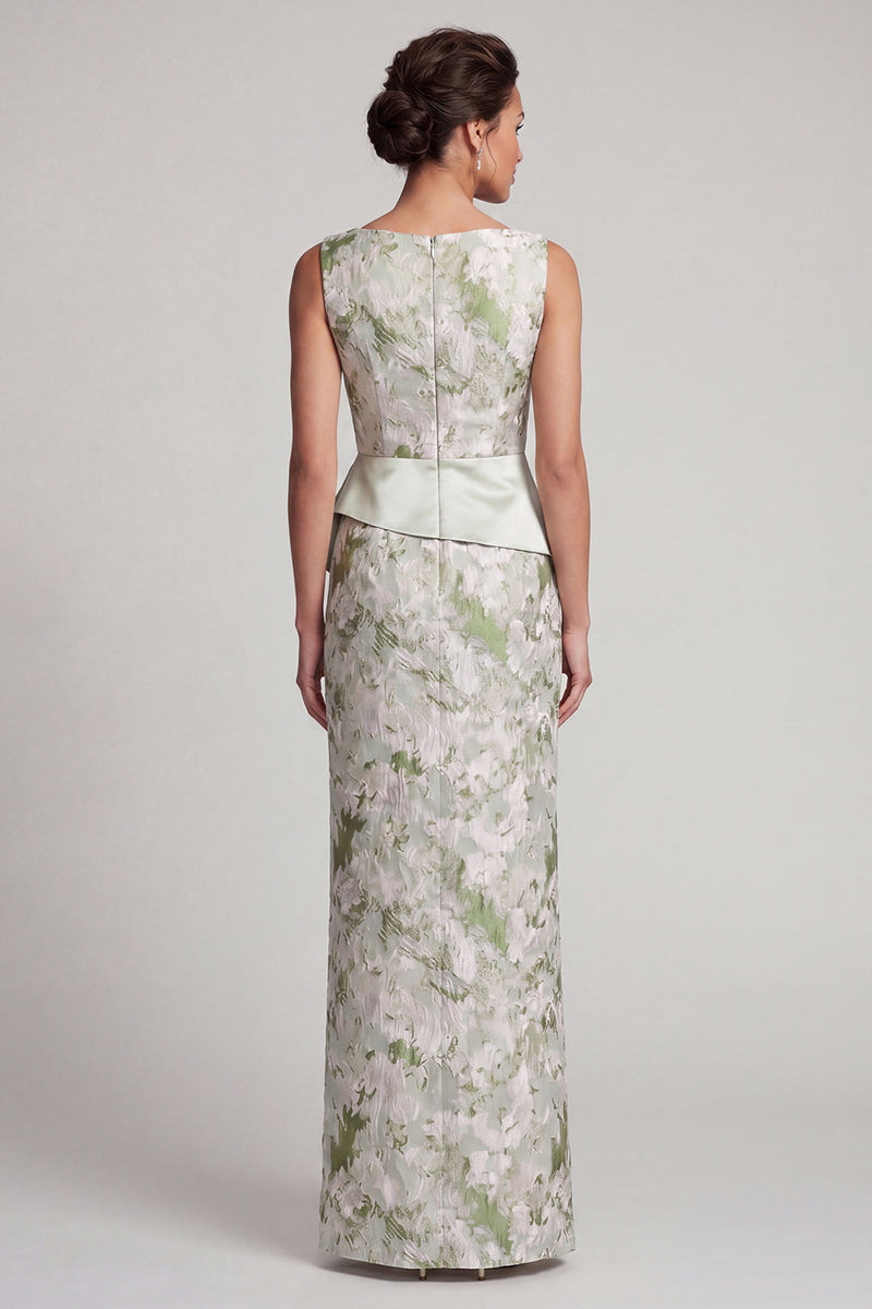 Load image into Gallery viewer, Floral Sheath Light Green Long Mother of the Bride Dress with Sash
