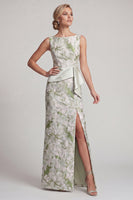 Load image into Gallery viewer, Floral Sheath Light Green Long Mother of the Bride Dress with Sash