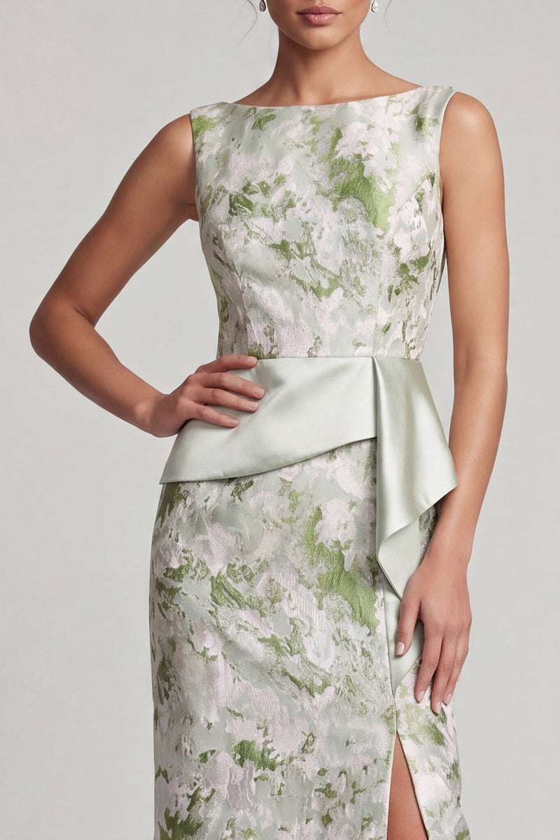 Load image into Gallery viewer, Floral Sheath Light Green Long Mother of the Bride Dress with Sash