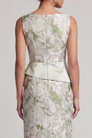 Load image into Gallery viewer, Floral Sheath Light Green Long Mother of the Bride Dress with Sash