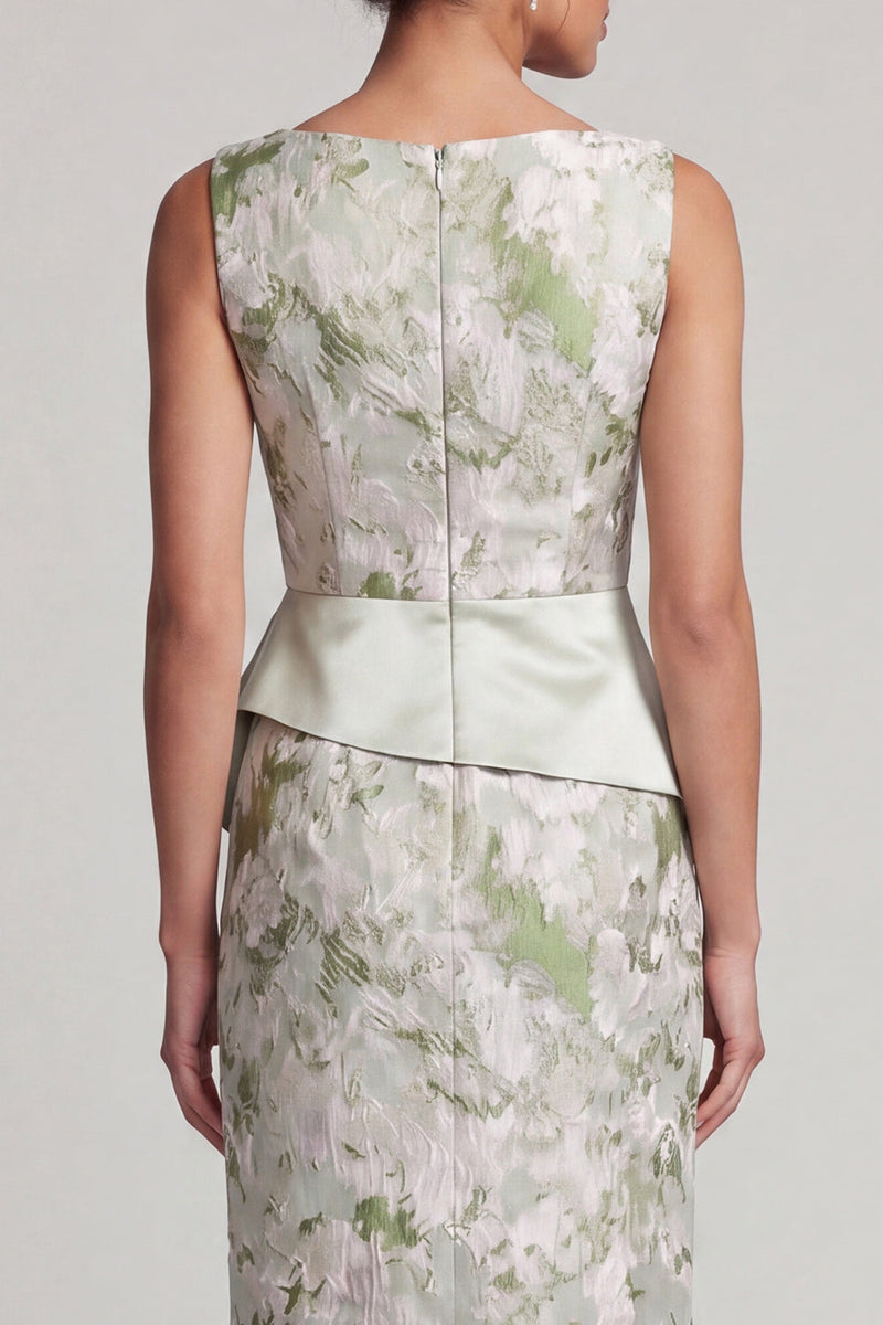 Load image into Gallery viewer, Floral Sheath Light Green Long Mother of the Bride Dress with Sash