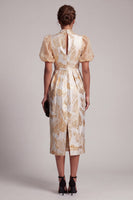 Load image into Gallery viewer, Sparkly Keyhole Champagne Long Floral Sheath Mother of the Bride Dress