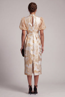 Sparkly Keyhole Champagne Long Floral Sheath Mother of the Bride Dress