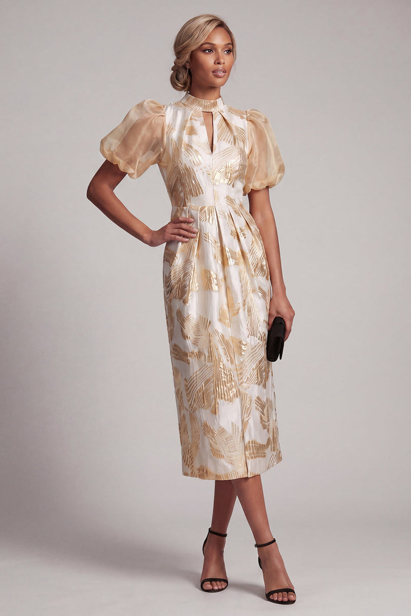 Load image into Gallery viewer, Sparkly Keyhole Champagne Long Floral Sheath Mother of the Bride Dress