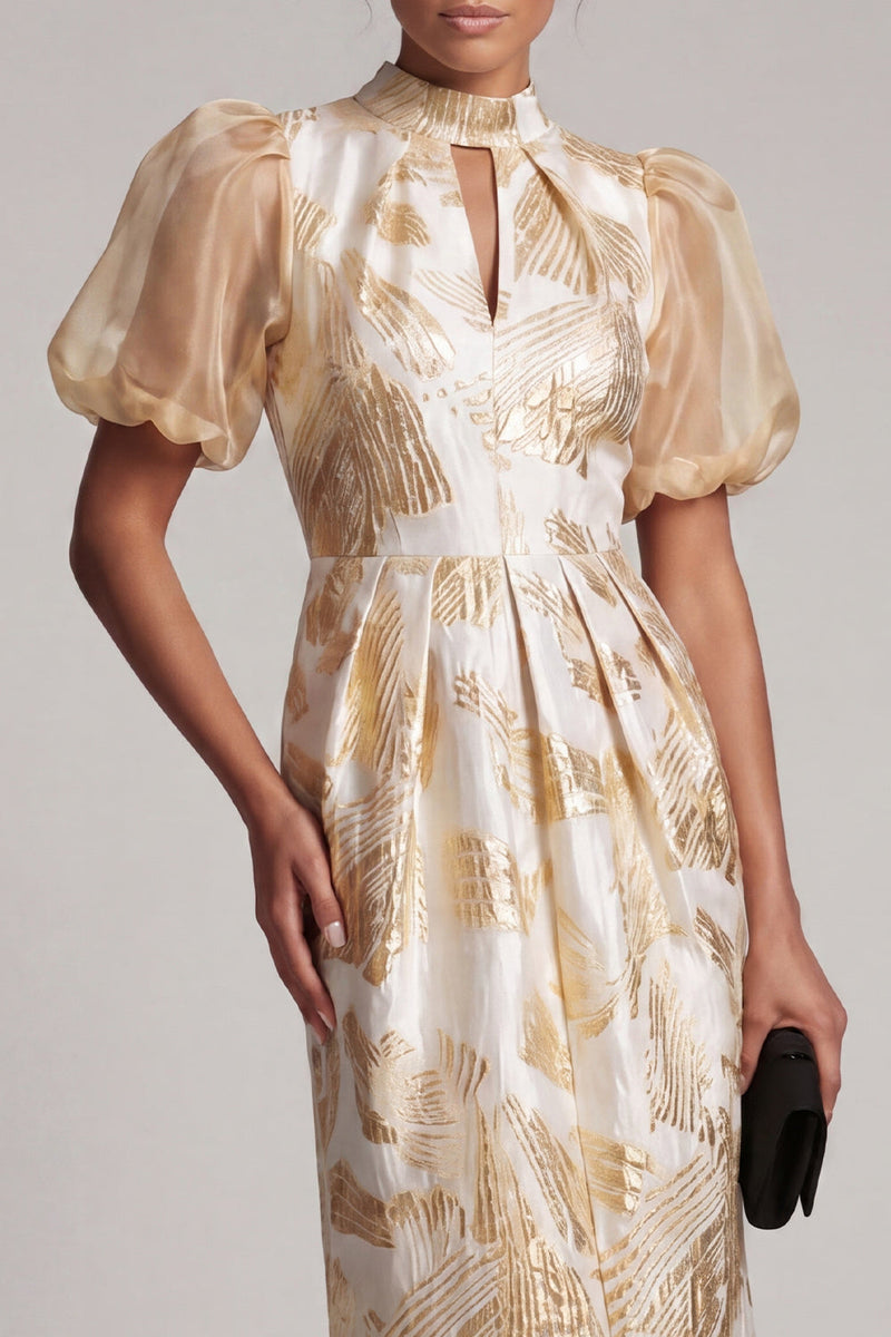 Load image into Gallery viewer, Sparkly Keyhole Champagne Long Floral Sheath Mother of the Bride Dress